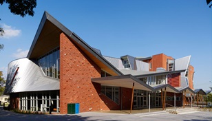 Carey Grammar School, Phil De Young Centre for Performing Arts. This vibrant building, clad in COLORBOND® steel, is designed as a music hall, performance space and reception for the school.